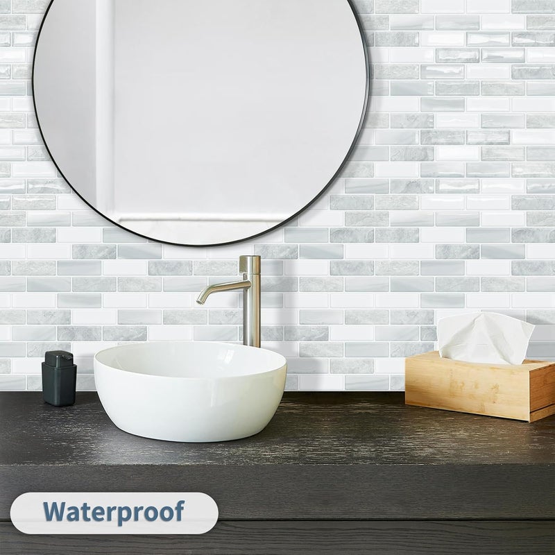 DEWOO Kitchen Backsplash Self Adhesive Wall 3D Marble Tiles Peel and Stick Bathroom, Grey (10-Sheet, 12"×12") - Image 2